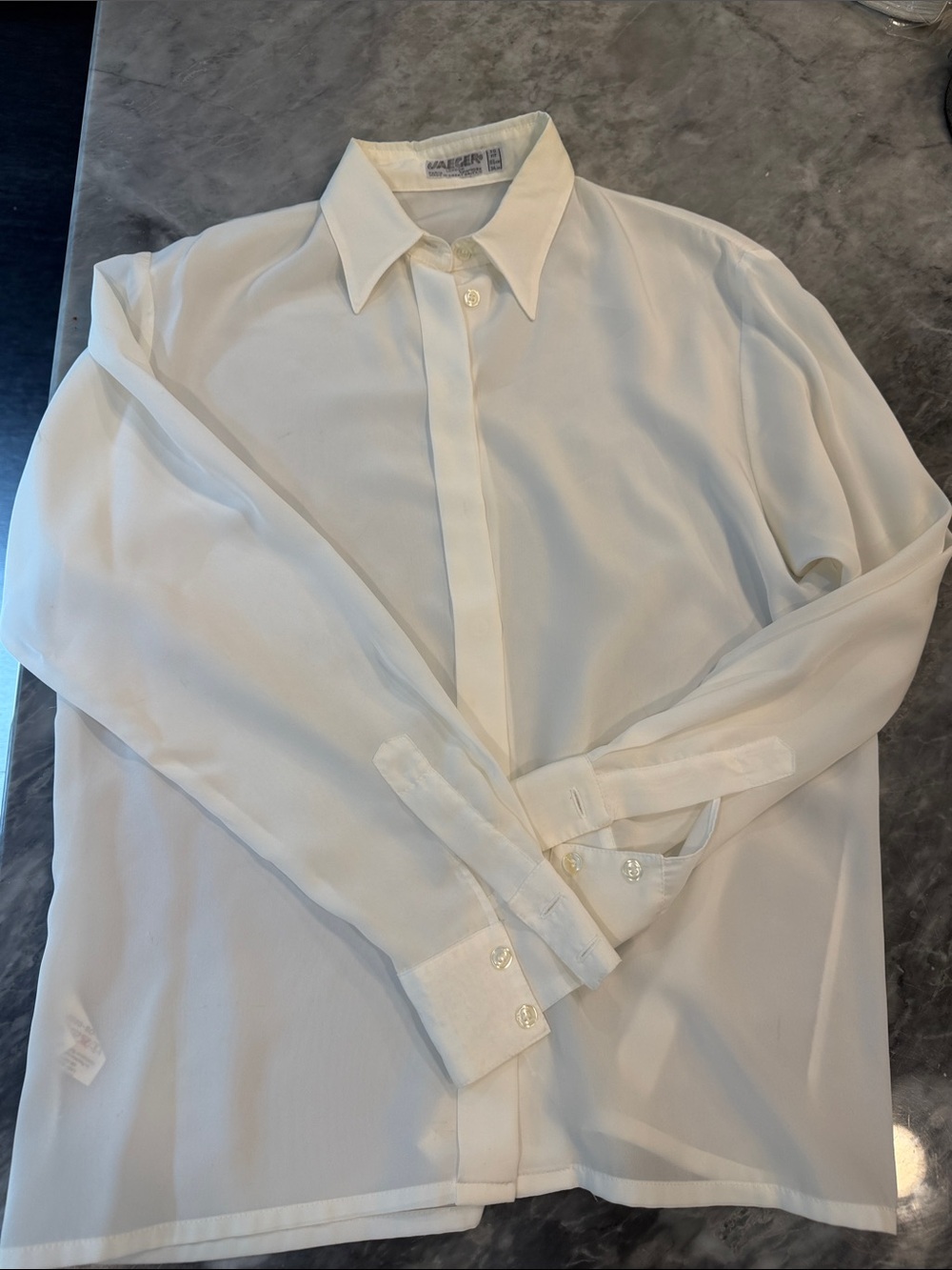 Jaeger White Sheer Long-Sleeve Button Shirt 86 cm/34 in
